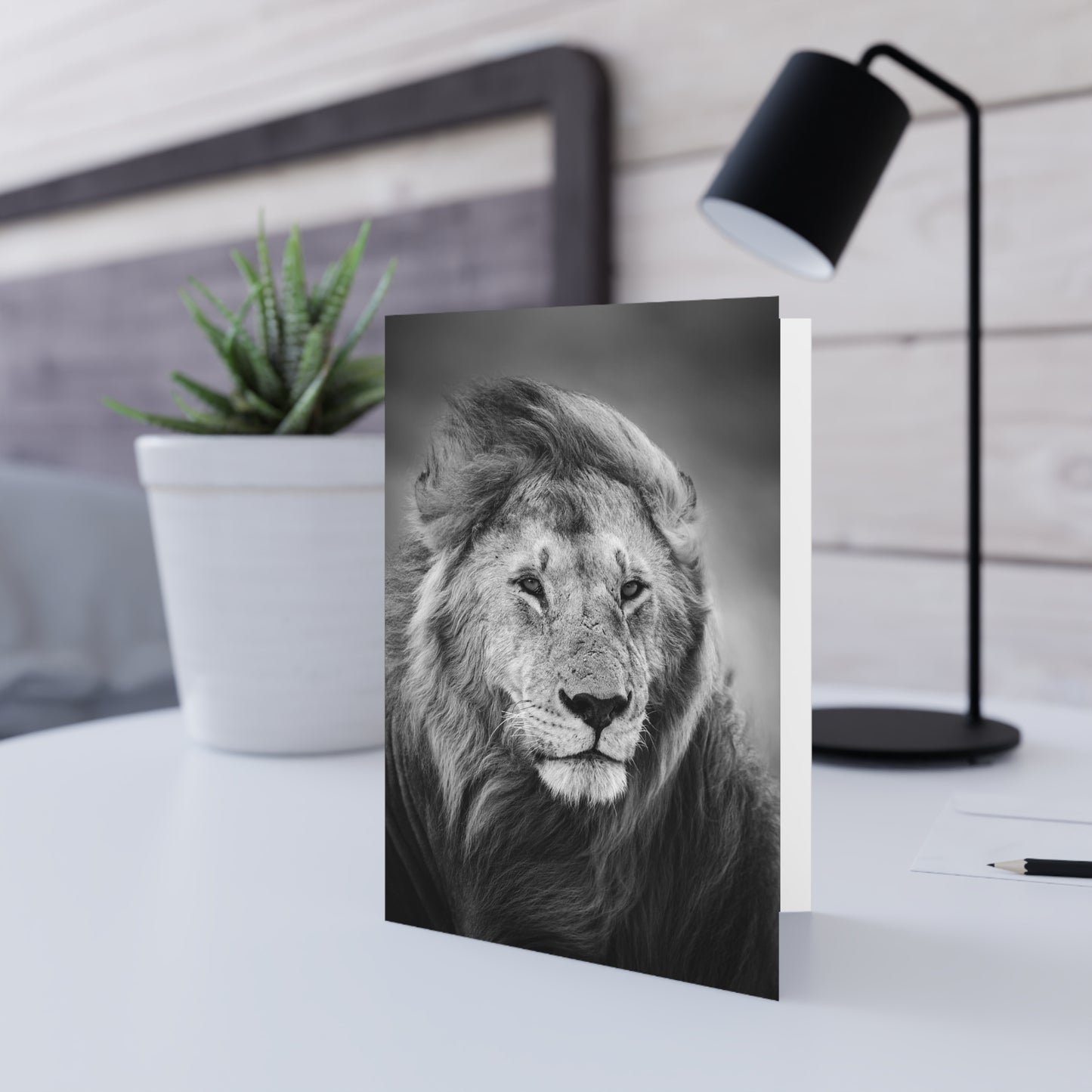 Majestic Monochrome Lion Greeting Cards